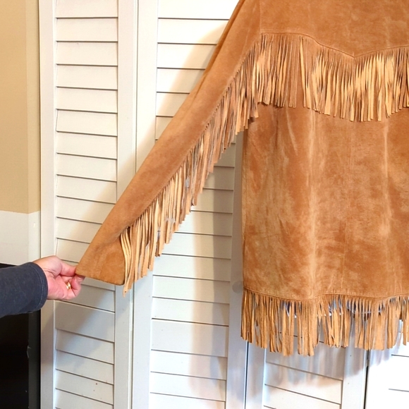 Leather fringe jacket women's extra large tan Western Bohemian XL - Picture 5 of 6